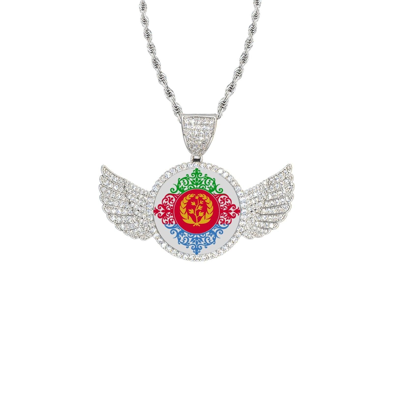 Wings Silver Pendant with Rope Chain Eritrean Flag - Natna Shop