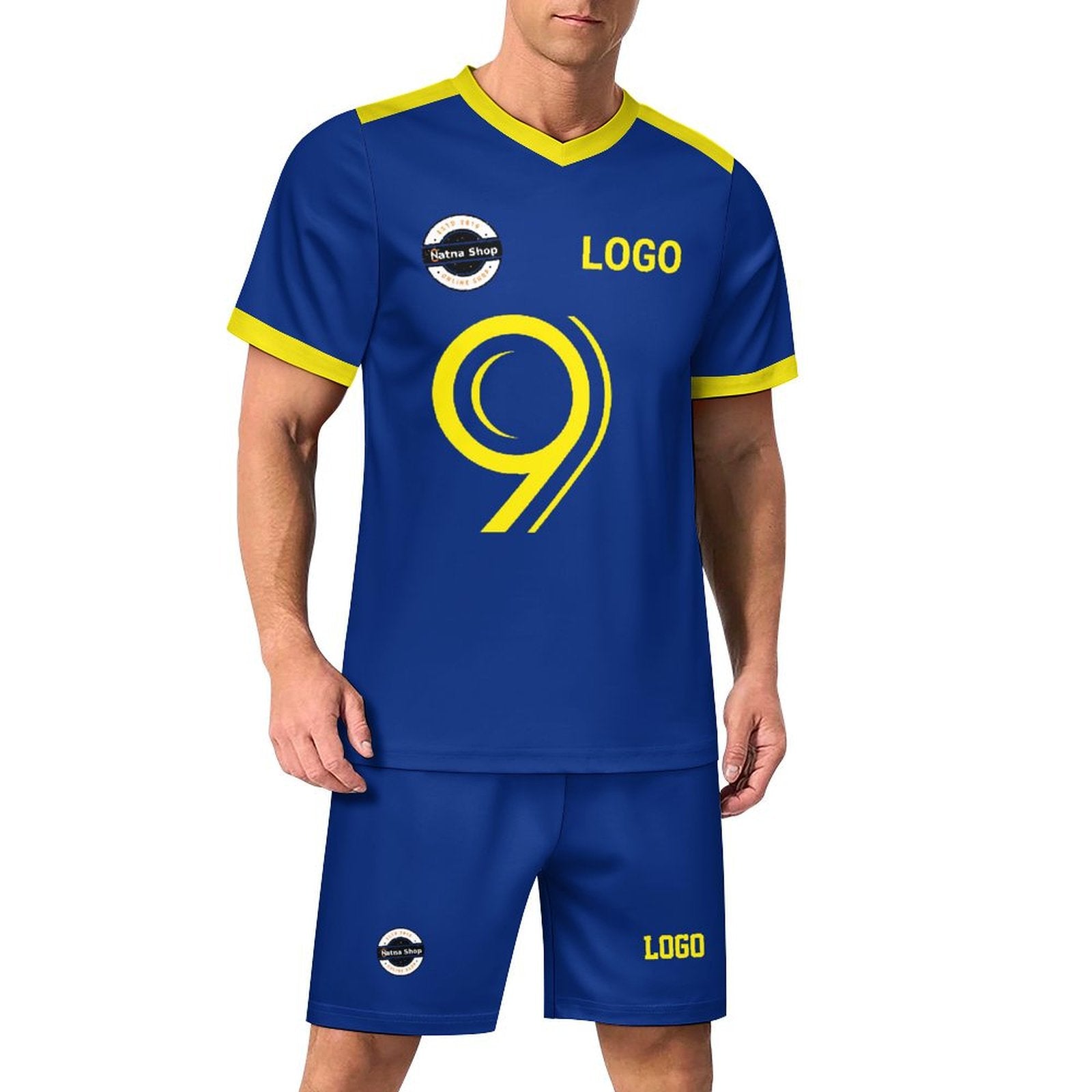 Men's Blue Football/Basketball Sportswear Jersey Kit - 100% Polyester, Sizes S-4XL, Lightweight & Breathable,Soft, Sweat-absorbent, Quick dry, Durable , Sublimation print Front 