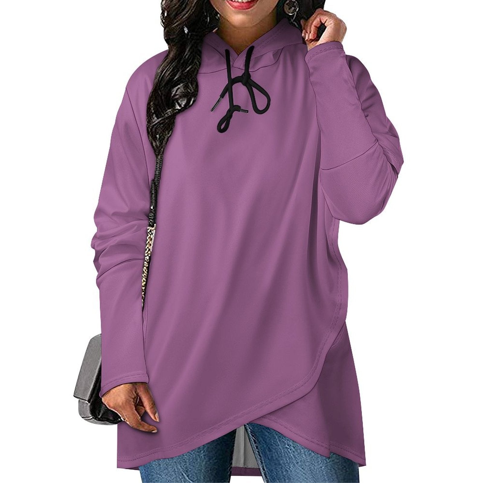 Women Mid-length Slim Fit Hoodie Hoodie light purple discount-natnashop