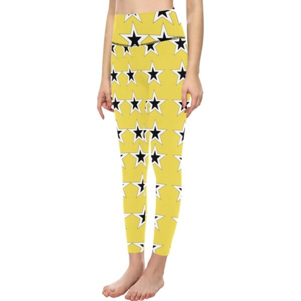 e-joyer High-Waisted Leggings (L36) star black in white yellow Women legging All Over Print High-Waisted Leggings (Model L36)
