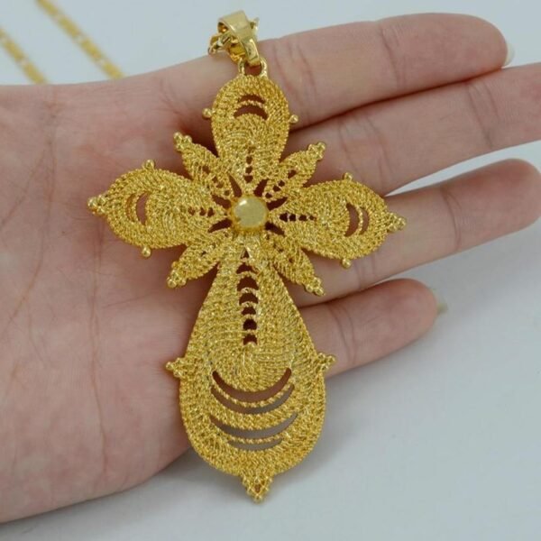 Ethiopian Big Cross Pendant Necklaces for Women/Men, Gold Color Africa Ethiopia Crosses Jewelry Eritrea Items #031506 - Natna Shop