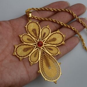 Ethiopian Big Cross Pendant Necklaces for Women Gold Color & Copper Eritrea Jewelry Africa - Natna Shop