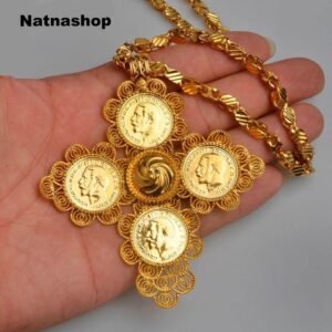 Ethiopian Big Cross Pendant & 53cm/83cm Thick Necklace for Women/Men Gold Color Jewelry AfricanTraditional Style - Natna Shop