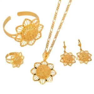 Saudi Arabia Jewelry Pendant Chain Earrings Ring Bangle African Ethiopian Bride Wedding Gold Color Flower Itmes - Natna Shop