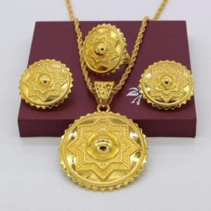 Ethiopian Gold Color Jewelry Set African Wedding Round Pendant/Earring/Ring/Necklace Eritrean/Arabic Gifts - Natna Shop