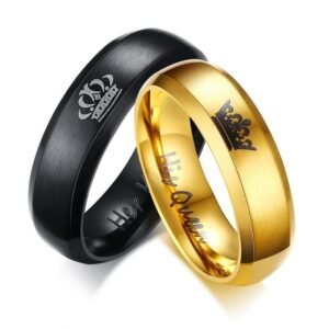 NEWBUY 2017 Fashion Her King And His Queen Crown Ring For Women Men Black/Gold Color Couple Wedding Ring Promise Jewelry - Natna Shop