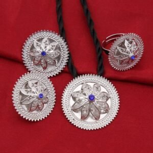 Silver Ethiopian Jewelry Sets White Blue Red Stone Silver Plated Habesha Bride Wedding Eritrea Chain - Natna Shop